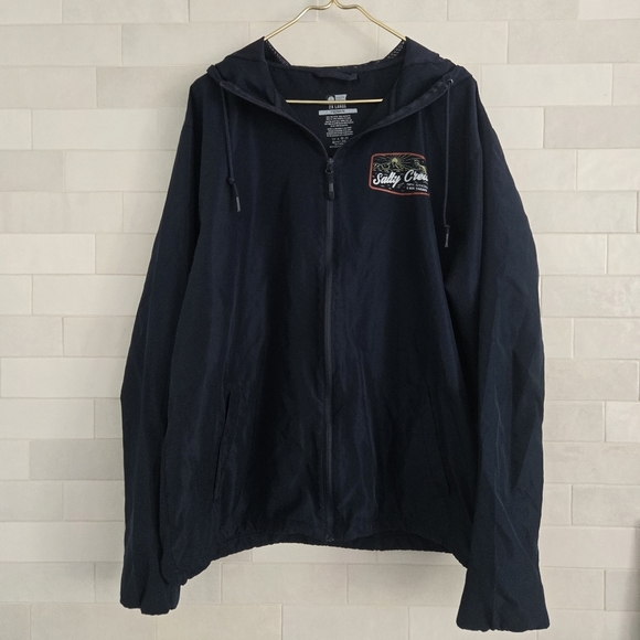 Salty Crew Frenzy Windbreaker Zip-Up Jacket Hooded Size 2XL Navy Blue - Picture 1 of 7